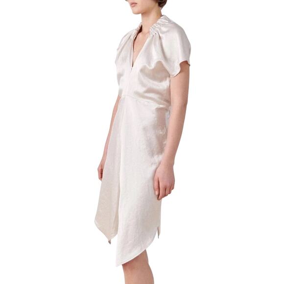 Zero + Maria Cornejo Stella Silver White Satin Ruched Gathered Cocktail Dress - Picture 2 of 16